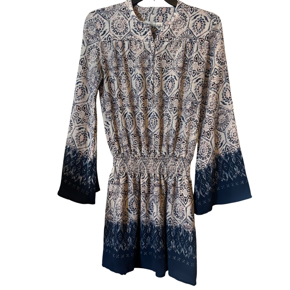 Stillwater Women's Mini Dress Medium Smocked Waist Boho‎ Pattern Bell Sleeves